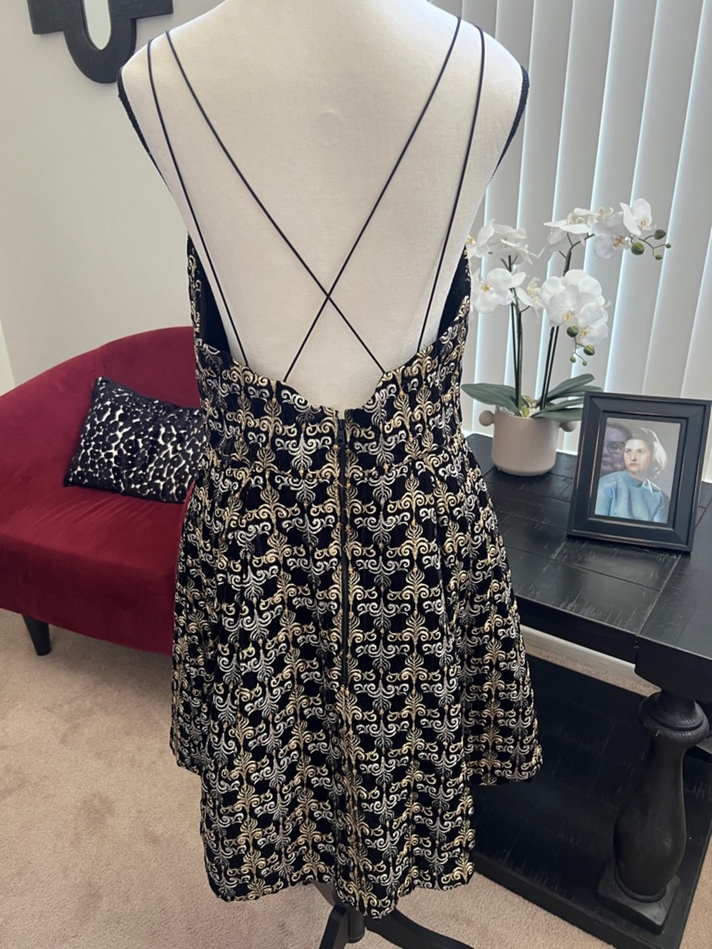 Alice + Olivia Black Marilla Embroidered Mini Dress Black, Silver & Gold - Picture 5 of 14